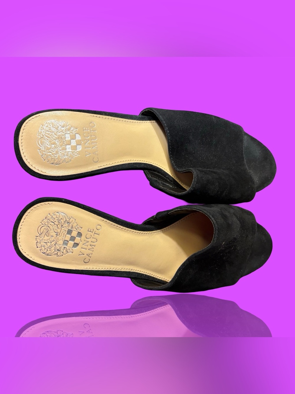 Vince Camuto Black Suede Peep-Toe Slides /Sandals (8.5m)